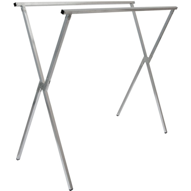 Portant Eyepower 100% métal pliant portable polyvalent 2 Barres Penderie à Vêtement 150 cm long argenté