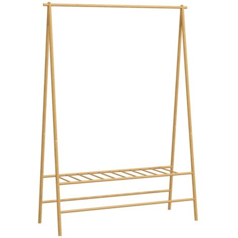 Portant-Manteau en Bambou avec Étagères et Tringle - Séchoir à Vêtements Multifonction - 116x43.5x160 cm