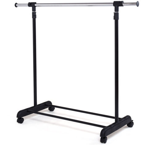 Portant Penderie à Vêtements Mobile Télescopique en Acier inoxydable Hauteur et Largeur Réglables, Capacité 90kg, Roulettes