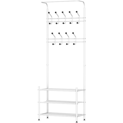 Portant vêtement porte-manteaux vestiaire d'entrée style contemporain multi-rangements 67L x 30l x 185H cm blanc