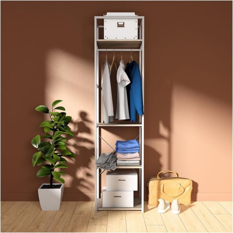 Portant métal blanc et bois L50 x H200cm june