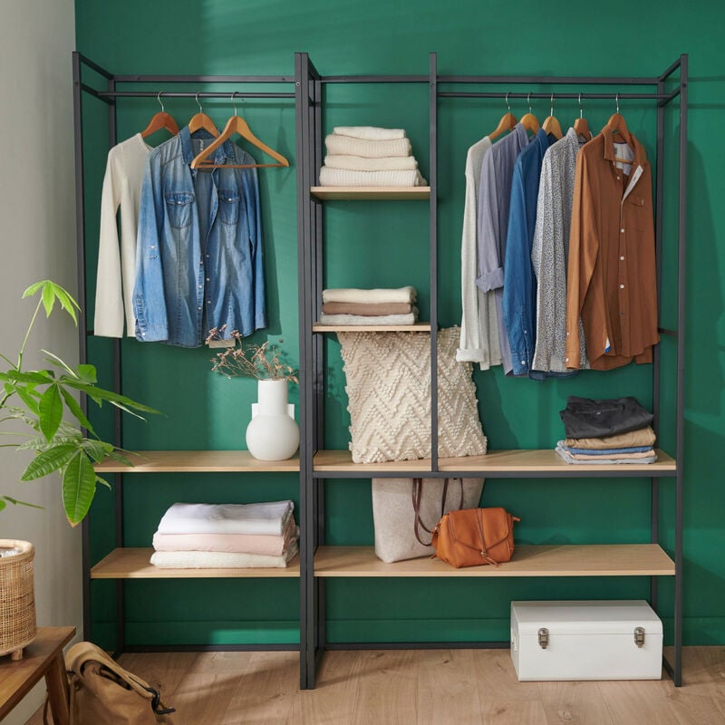 Portants vêtements bois et métal L190 x H200 cm ashton - Lot de 2