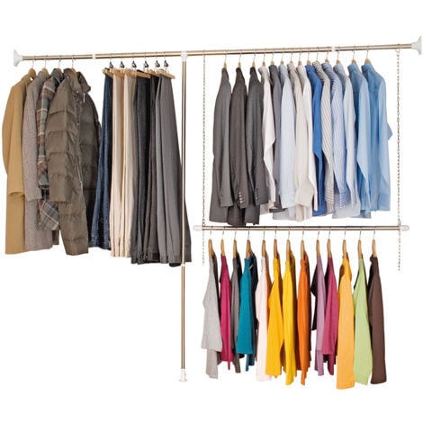 Portant vêtements télescopique Herkules WENKO, Aménagement intérieur dressing, 3 tringles, Sans perçage, Longueur et Hauteur réglable,  Dressing sur Mesure, Acier, 150-245x160-202x11cm