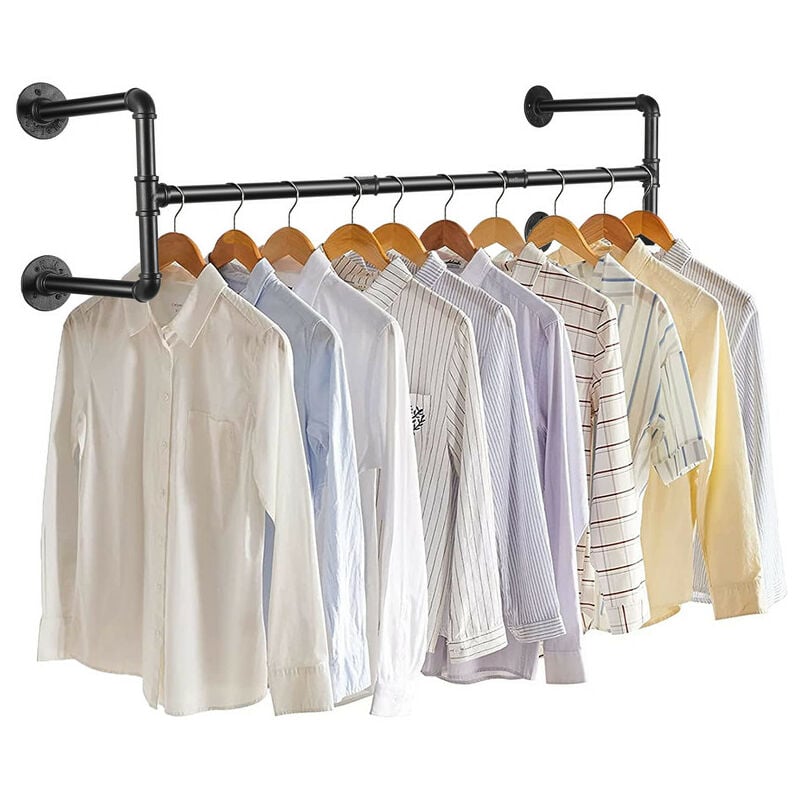 Portant à Vêtement Mural Industriel Porte Manteaux Tringle Rail de Suspension 109cm en Métal
