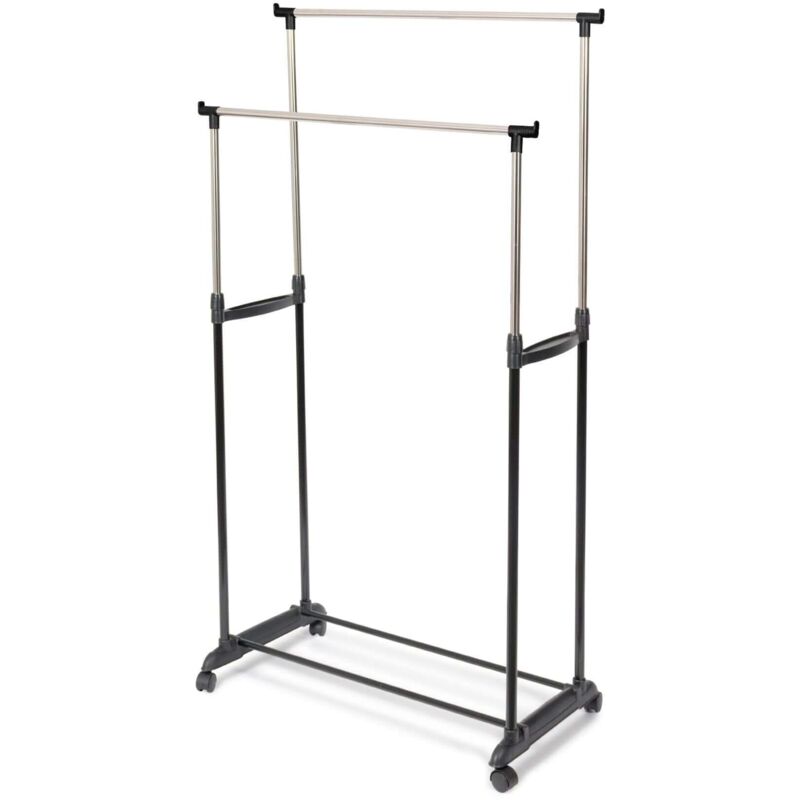 Portant à vêtements double sur roulettes Zeph noir et chrome - COMPACTOR - 78 x 42 x H.165 CM - Noir