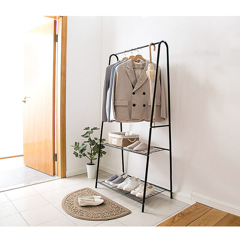 Portant à vêtements - avec 2 Étagère pour Chaussures - l 59.5 x p 36.5 x h 160 cm - Noir