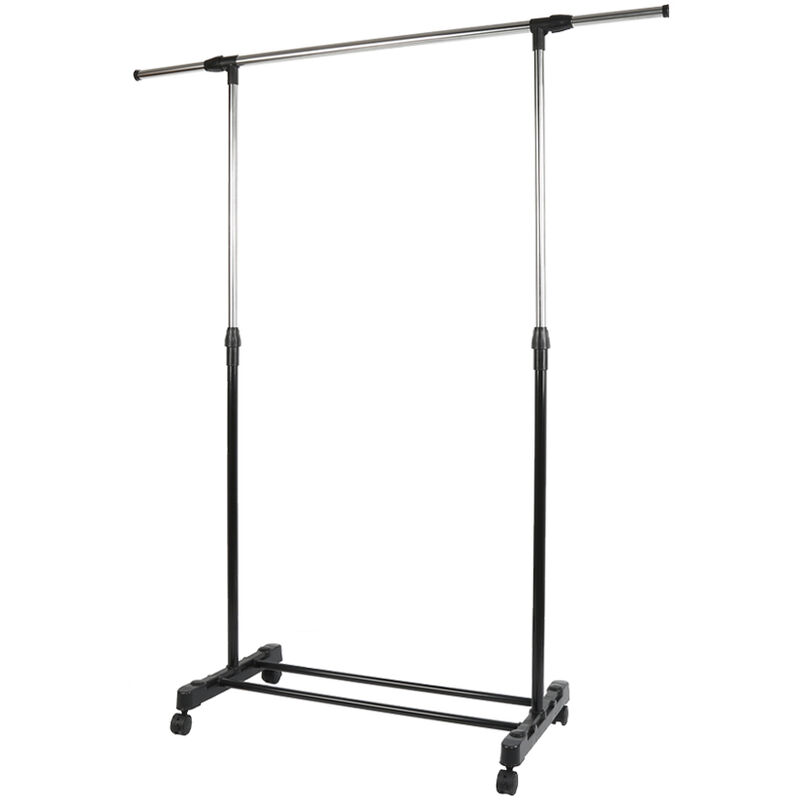 Portant à Vêtements avec Roulettes Mobile Télescopique en Acier inoxydable Hauteur et Largeur Réglables - Argent-noir-blanc