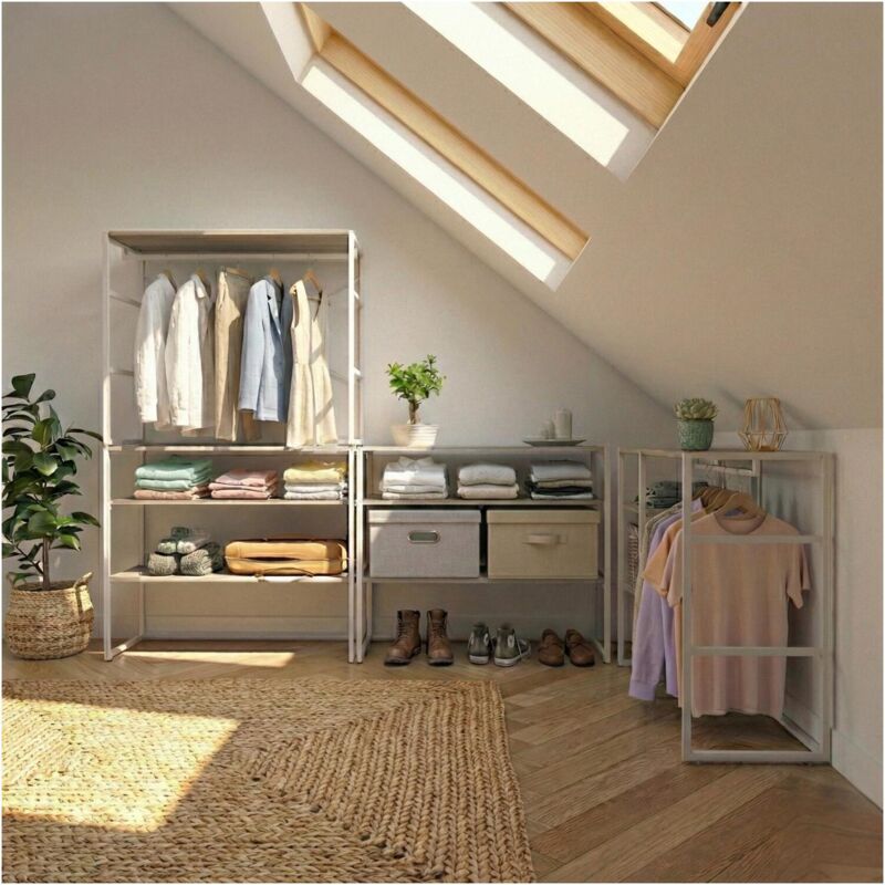 Mob-In – Lot de 4 portants vêtements modulables 400x85cm – Métal blanc/noir – Charge max 155kg – Rangement sous combles et espaces réduits