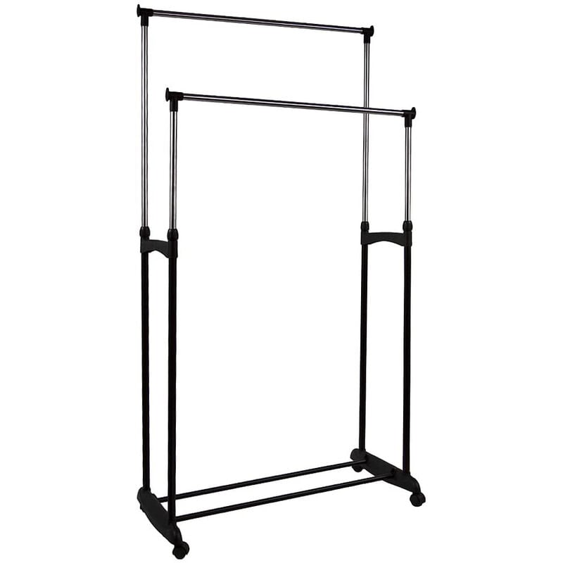 Portant à vêtements ,Penderie métallique,Hauteur réglable, Mobile,Double Tringle à vêtements, métal/Plastique