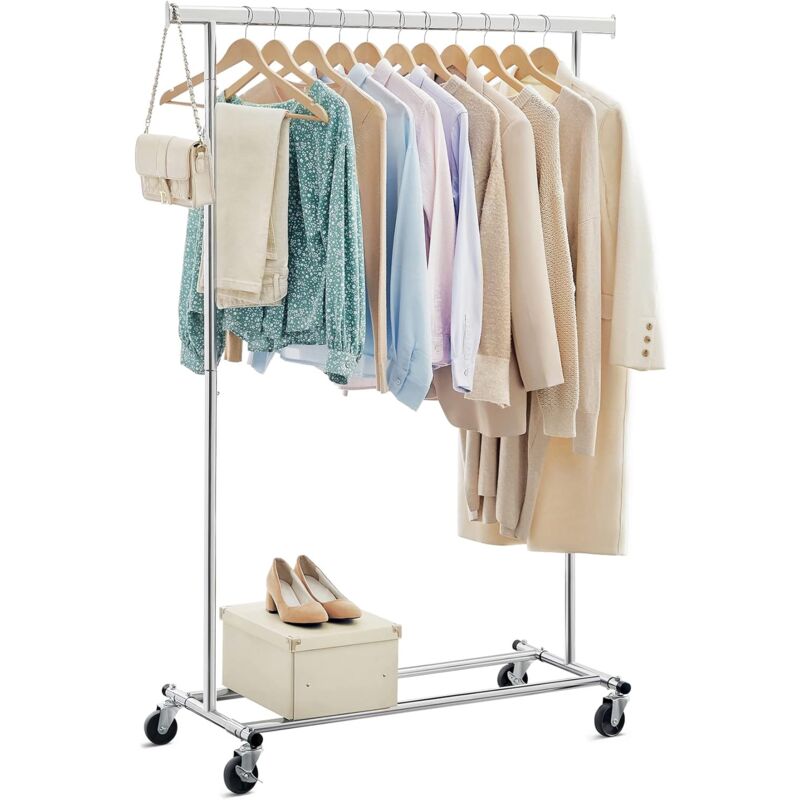 Songmics - Portant à Vêtements sur Roulettes, Porte-manteau, Porte-vêtements, Capacité de Charge 90 kg, Tringle en Métal, Étagère à 2 Barres, Partie