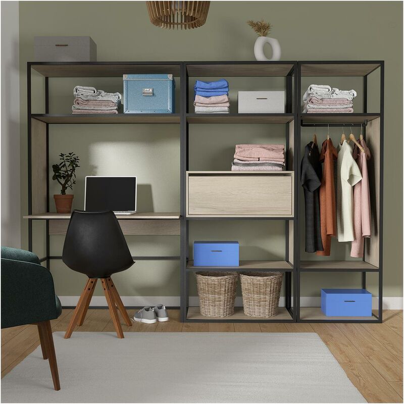 Portants vêtements bois et métal noir avec bureau intégré - oslo - Lot de 3 - Noir