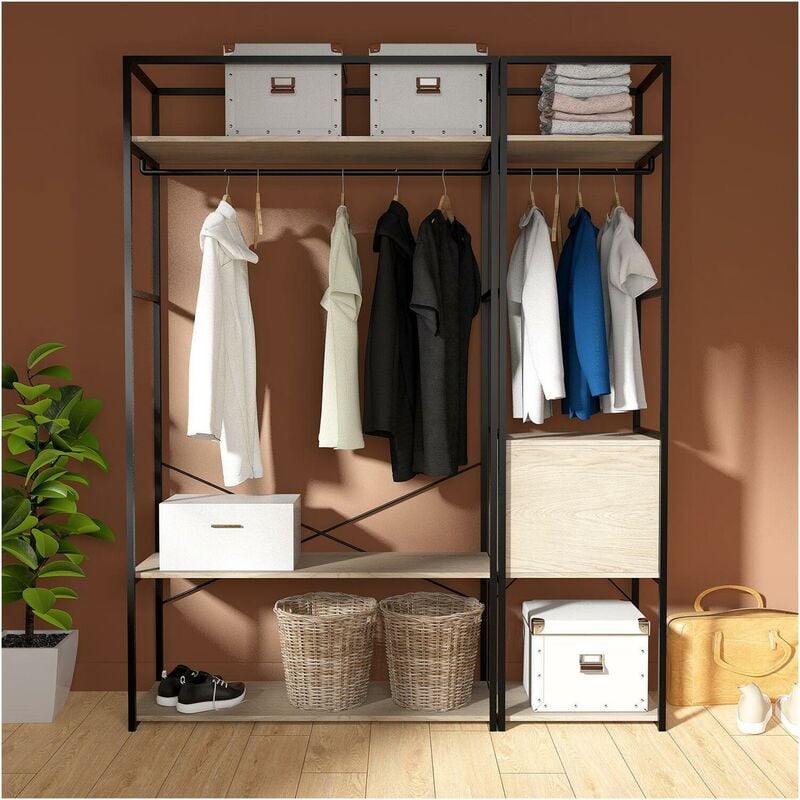 Portants vêtements bois et métal avec module fermé - Lot de 2 - june
