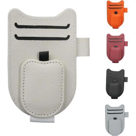 Portaocchiali da aletta parasole per auto, supporto per aletta parasole, clip di fissaggio, porta carte multifunzionale in pelle per aletta parasole, clip per occhiali (bianco)