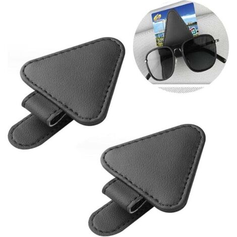 Portaocchiali per auto in 2 pezzi, portaocchiali per auto in pelle, gancio e clip per occhiali in pelle, utilizzato per riporre occhiali, carte, biglietti, ecc. in auto (nero)