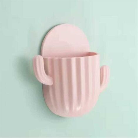 Portaoggetti da parete per il bagno, design cactus, cosmetici, non richiede foratura, 5 bianchi, 5 rosa, scolapiatti, accessori per il bagno