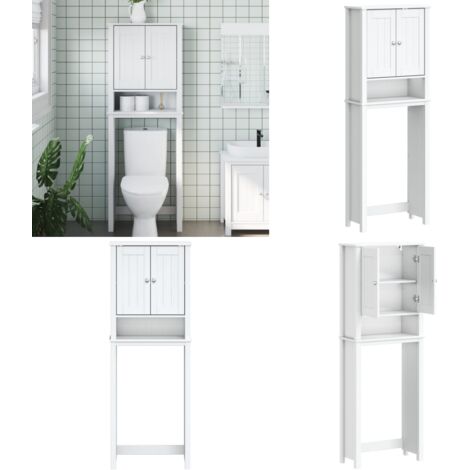 Portaoggetti Sopra WC BERG Bianco 60x27x164,5 cm Legno Massello - Scaffale da bagno - Mobile da bagno
