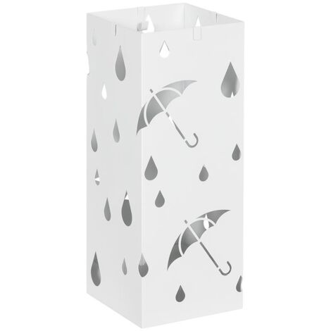 PORTAOMBRELLI IN METALLO CON 4 GANCI E VASCHETTA RACCOGLIGOCCE. 15.5X15.5X41CM. BIANCO