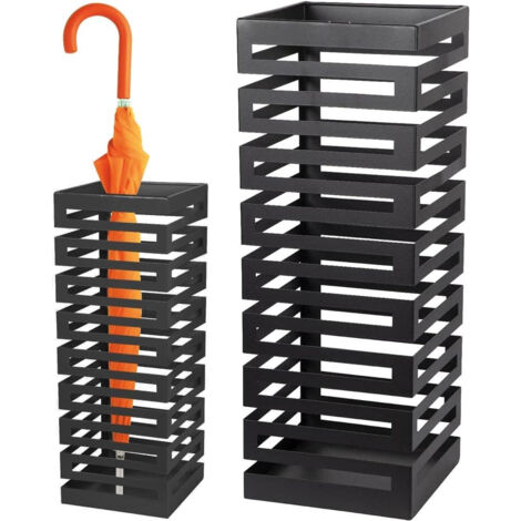 Portaombrelli in Metallo Design Moderno Porta Ombrelli Quadrato Stand Nero