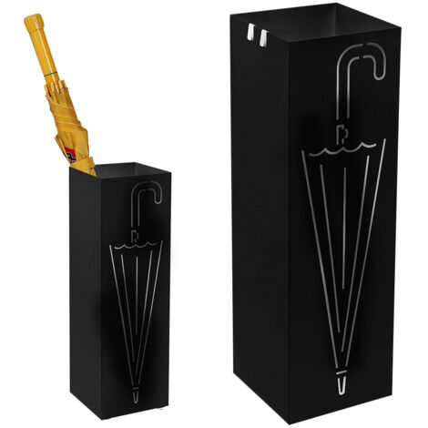 Portaombrelli in Metallo Design Quadrato Stand Nero Vaschetta Salvagoccia