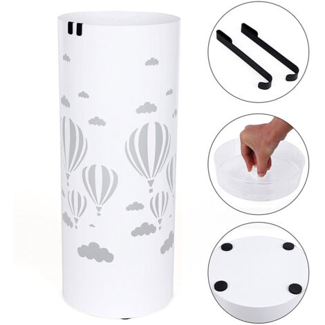 Portaombrelli in Metallo Design Rotondo Stand Bianco Vaschetta Salvagoccia
