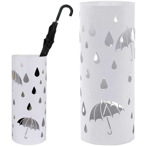 Portaombrelli in Metallo Design Rotondo Stand Bianco Vaschetta Salvagoccia