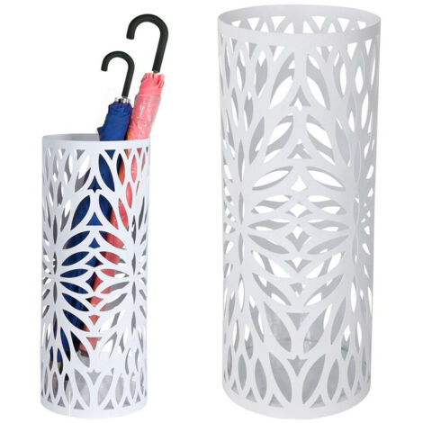 Portaombrelli in Metallo Design Rotondo Stand Bianco Vaschetta Salvagoccia