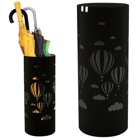 Portaombrelli in Metallo Design Rotondo Stand Nero Vaschetta Salvagoccia