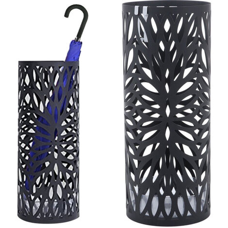Portaombrelli in Metallo Design Rotondo Stand Nero Vaschetta Salvagoccia