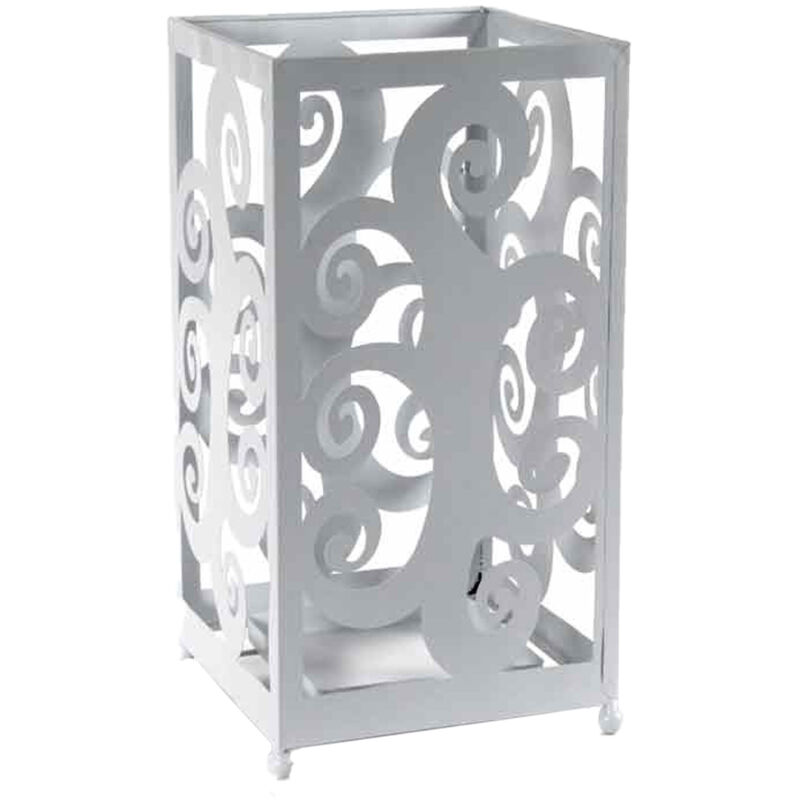 Portaombrelli Quadrato In Metallo Decorato 22 X 42 Cm Colore Bianco