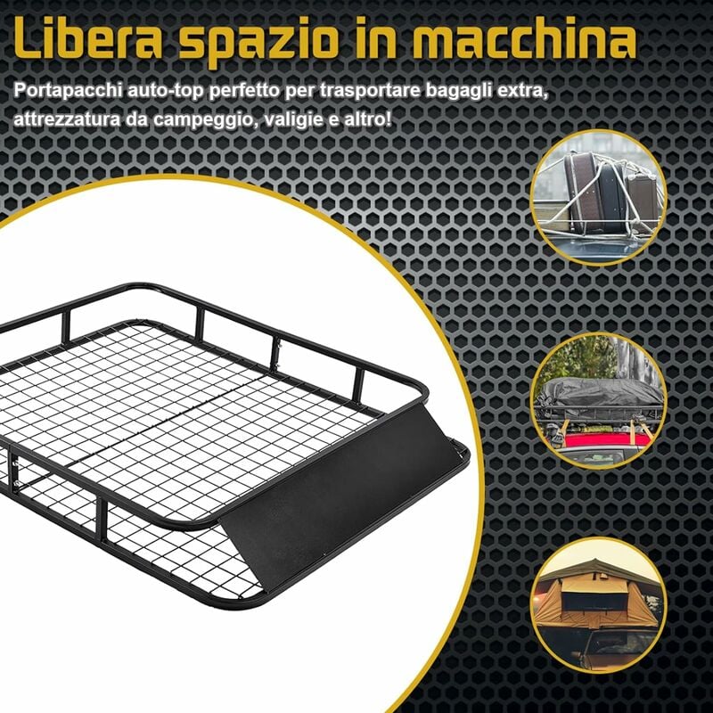 Image of Costway - Portapacchi Auto Universale, Cesto Portapacchi Auto in Ferro, Bagagliera Auto Tetto 122,5 x 102 x 15 cm, Supporto 80kg, Nero (stile 2)