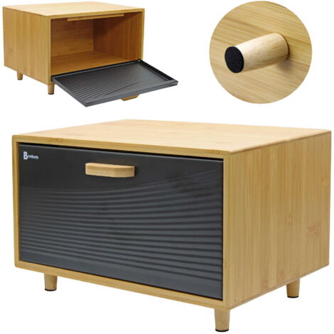 King Hoff KH 1071 Scatola Per Pane In Legno E Acciaio Inox Con Tagliere In Bambù – 35x20.4x21.5 Cm – Elegante E Pratica