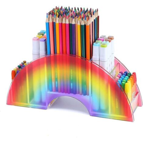 Portapenne acrilico Desktop Arcobaleno Forniture Caddy Portamatite carino Portapenne per bambini Scatola portaoggetti Portapenne multifunzionale Scatola portaoggetti per forniture artistiche