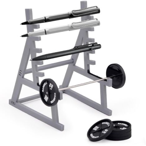 Portapenne/mini portamatite per squat rack, con manubri e pesi, espositore per tutti gli appassionati di fitness e sollevamento pesi.