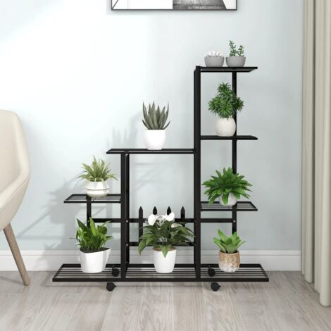 Scaffale Portapiante Relaxdays A 8 Ripiani – Scala In Metallo Nero, 142 Cm, Carico 3 Kg Per Ripiano, Per Interni Ed Esterni