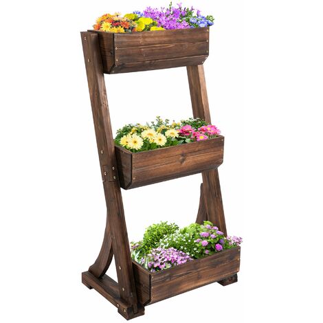 Portapiante Fioriera da Giardino 3 Ripiani 61x48x118 cm in Legno Carbonizzato