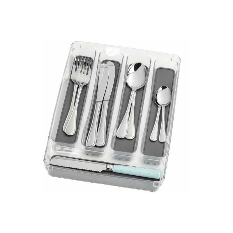 Portaposate per cassetto, organizzatore di posate per cassetto da cucina con 5 scomparti, Plastico, 23x32.5x4.5 cm, trasparente - grigio - Wenko