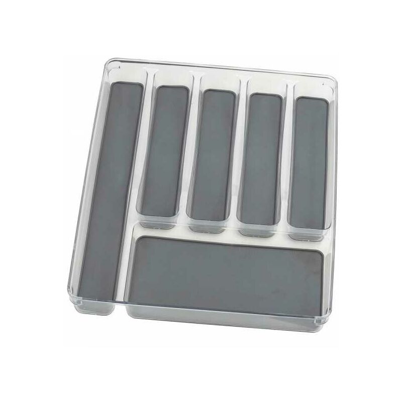 Portaposate per cassetto, organizzatore di posate per cassetto da cucina con 6 scomparti, Plastica, 32x4,5x40 cm, trasparente - grigio - Wenko