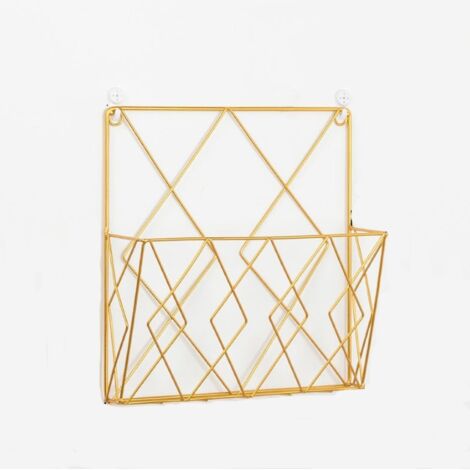 Portariviste, da appendere al muro, per giornali, mensola portaoggetti, mensola portaoggetti in filo metallico, cestino, ufficio, soggiorno, camera da letto, mensola decorativa, schedario (oro)