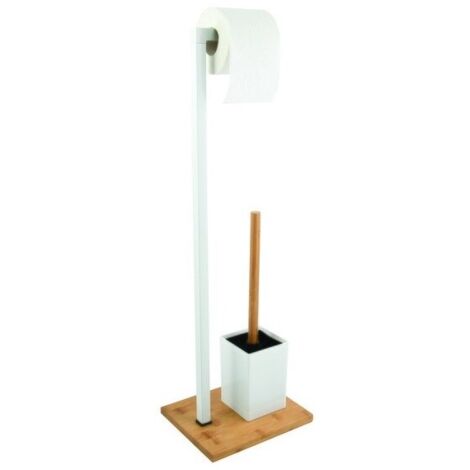 Portarollos escobillero  Combinado Bambú Y Acero Inoxidable Blanco MSV