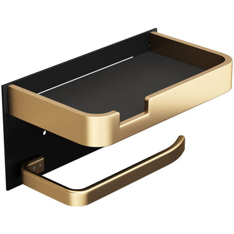 Portarotolo da parete con ripiano per telefono, design moderno con adesivo oro e nero per il bagno.
