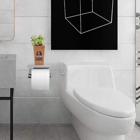 Portarotolo da parete in acciaio inox SUS304 con ripiano, ideale per bagno e cucina.