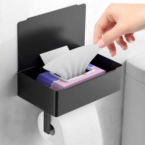 Portarotolo di carta igienica con dispenser di salviette umidificate, portarotolo di carta igienica da parete in acciaio inossidabile nero opaco (nero)