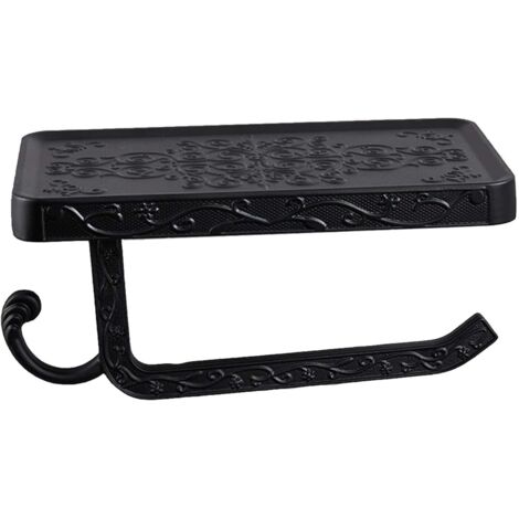 Portarotolo di carta igienica scolpito in stile vintage con mensola - organizer da bagno in alluminio nero opaco, portarotolo decorativo da parete, adatto per bagno/tavolo da trucco (supporto per tele