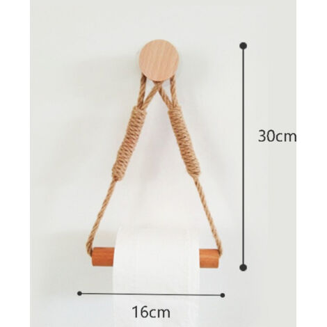 Portarotolo di carta igienica senza foratura, portarotolo con corda, installazione facile e veloce, portarotolo, aspirapolvere, corda di legno per cucina e bagno.