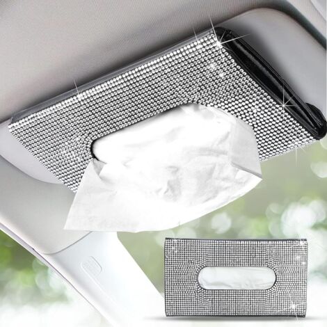 Portarotolo di carta per auto con visiera parasole  Portarotolo di carta con glitter di cristallo  Custodia in pelle PU  Distributore di mascherine e tovaglioli di carta  Accessori luccicanti per donn