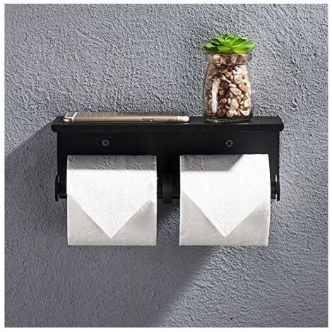 Portarotolo doppio, portarotolo da parete con due rotoli, portarotolo in acciaio inox 304, portarotolo senza foratura per bagno (nero)