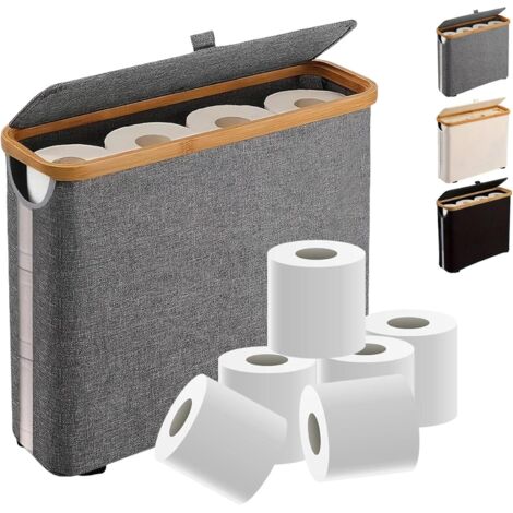 Portarotolo per 12 rotoli, cestino sottile con coperchio, ideale per il bagno, realizzato in robusta tela tipo lino, con piedini in gomma, dimensioni: 43 x 15 x 8 cm (grigio).