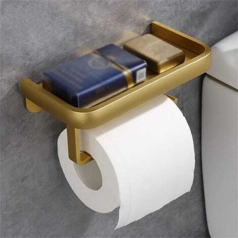 Portarotolo per carta igienica da bagno, senza fori, portarotolo da parete (doppio strato e oro)