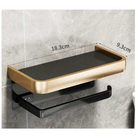 Portarotolo per carta igienica da bagno, senza fori, portarotolo da parete (doppio strato, nero e oro)