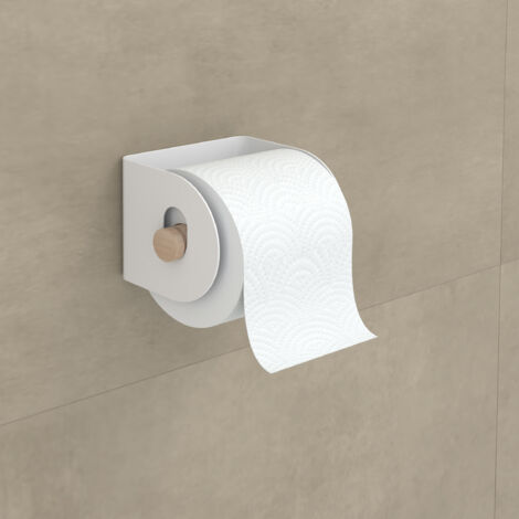 Portarrollos Adhesivo para baño fabricado en acero-madera y acabado crema Peso máx.: 2kg Medidas 12x9x11cm Incluye adhesivo extra fuerte para fijar a la pared -